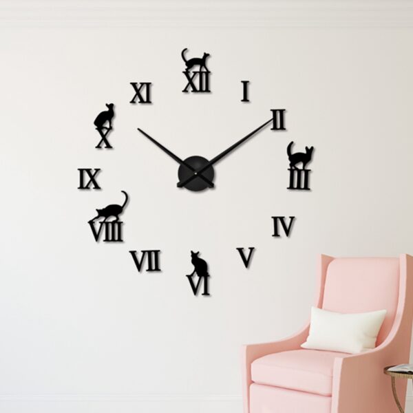 3D Nalepovacie hodiny DIY Clock Cat Time