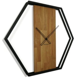 Dubové hodiny Loft Hexagon kovové 80cm